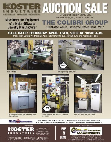 Auction sale - Koster Industries, Inc.