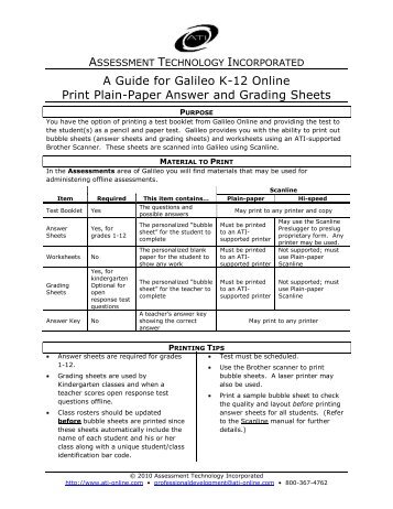 A Guide for Galileo K-12 Online Print Plain-Paper Answer and ...