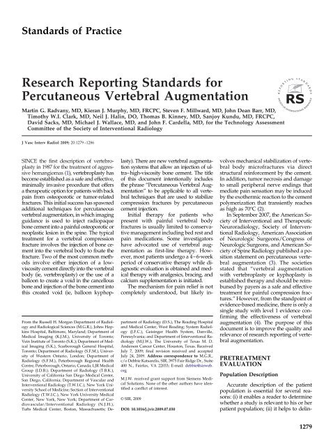 Research Reporting Standards for Percutaneous Vertebral ...