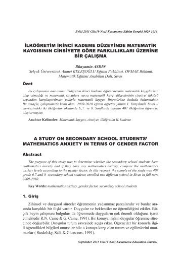 ilköğretim ikinci kademe düzeyinde matematik kaygısının cinsiyete ...