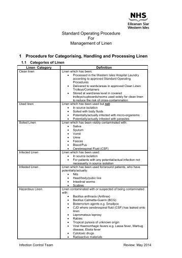 Management of linen - NHS Western Isles