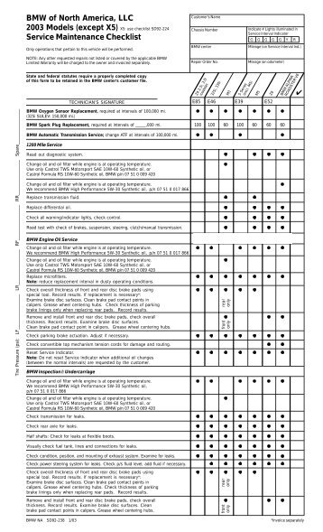 2003 BMW Service Checklist