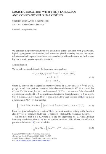 Logistic equation with the p-laplacian and constant yield harvesting