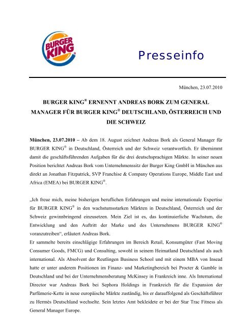 Presseinfo - Burger King