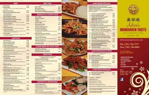 Take Out Menu Alice s Mandarin Taste