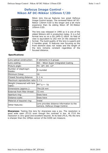 Defocus Image Control - Nikon AF DC-Nikkor 135mm f/2D