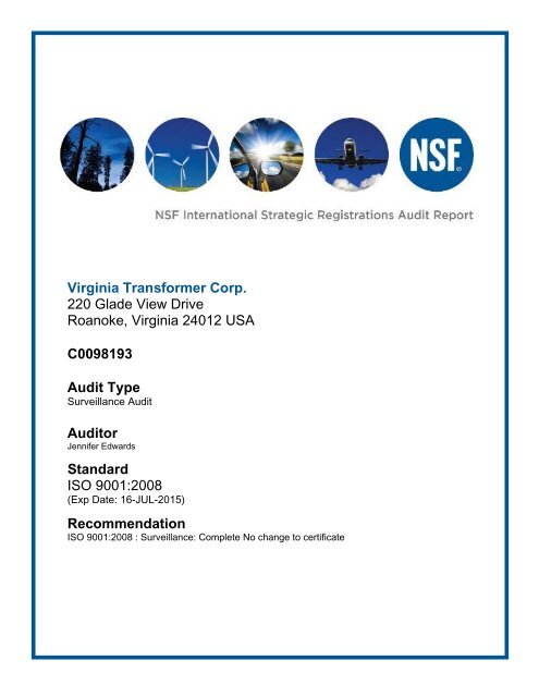 ISO Audit Report - Virginia Transformer Corp