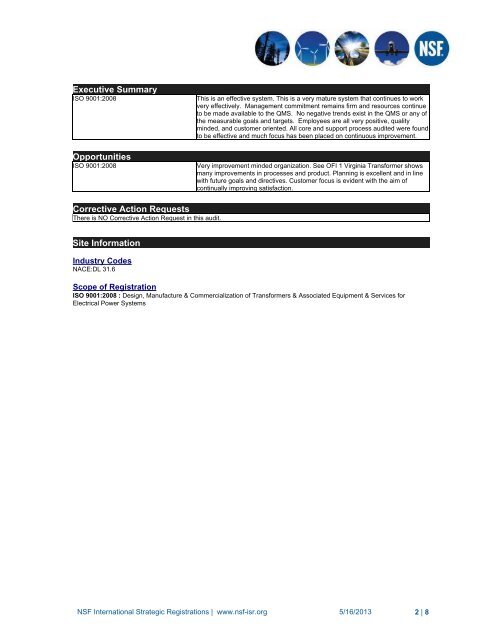 ISO Audit Report - Virginia Transformer Corp