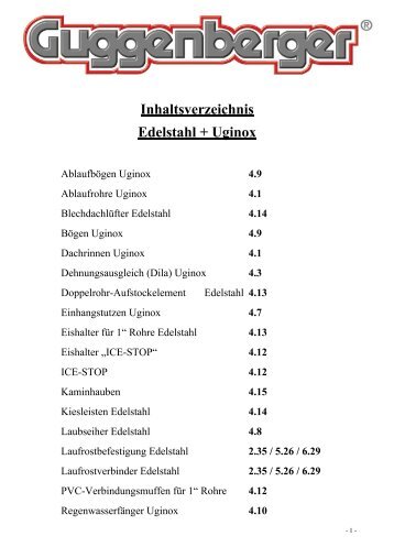 Inhaltsverzeichnis Edelstahl + Uginox