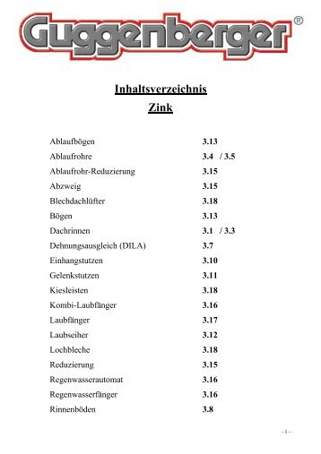 Inhaltsverzeichnis Zink