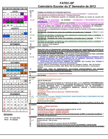 FATEC-SP CalendÃ¡rio Escolar do 2Âº Semestre de 2012