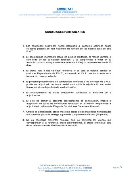 PLIEGO DE CONDICIONES - EMT