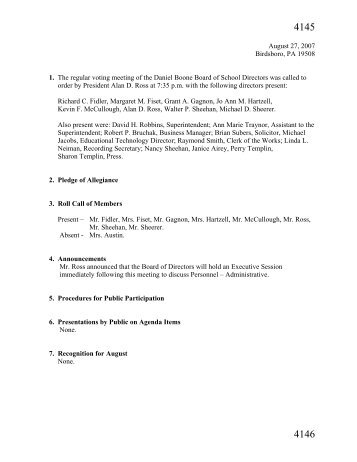 08-27-07 School Board Minutes - Daniel Boone Area School District