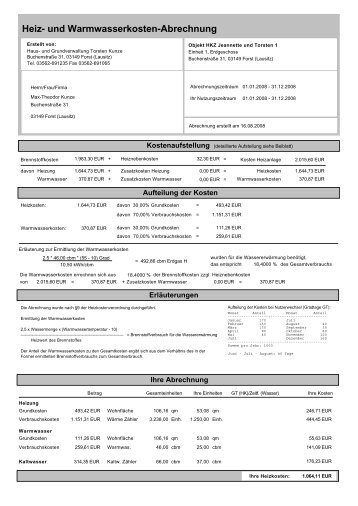 Heiz- und Warmwasserkosten-Abrechnung - Haus- und ...