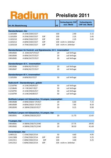 Preisliste Radium 2011 fÃ¼r Homepage