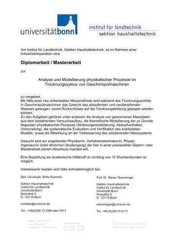 Diplomarbeit / Masterarbeit - Haushaltstechnik Bonn - Universität Bonn