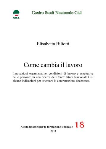 Come cambia il lavoro - Centro Studi Cisl