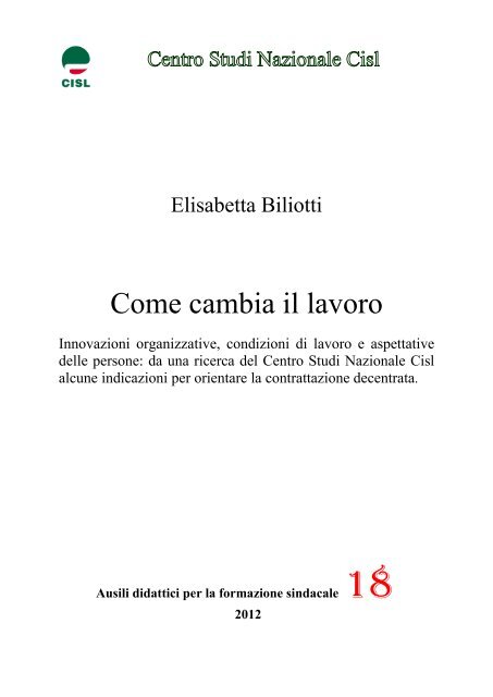 Come cambia il lavoro - Centro Studi Cisl