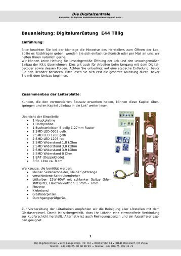 Bauanleitung: DigitalumrÃ¼stung E44 Tillig - Digitalzentrale