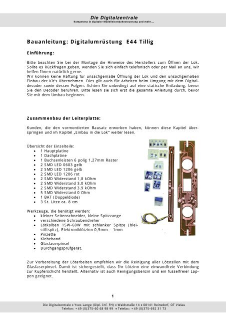 Bauanleitung: DigitalumrÃ¼stung E44 Tillig - Digitalzentrale