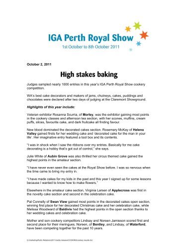 High stakes baking - Perth Royal Show