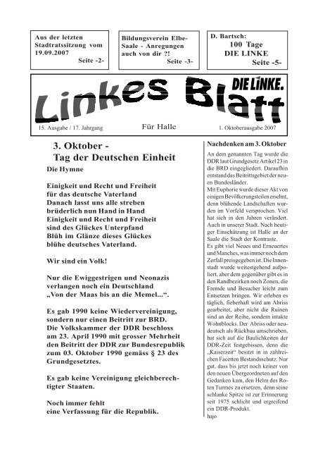 3. Oktober - Tag der Deutschen Einheit - DIE LINKE. Halle /Saale