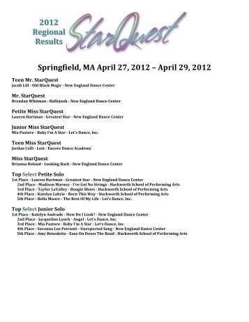 Springfield, MA - April 27-29, 2012 - StarQuest