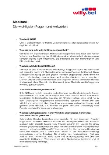 Mobilfunk Die wichtigsten Fragen und Antworten - Willy.Tel