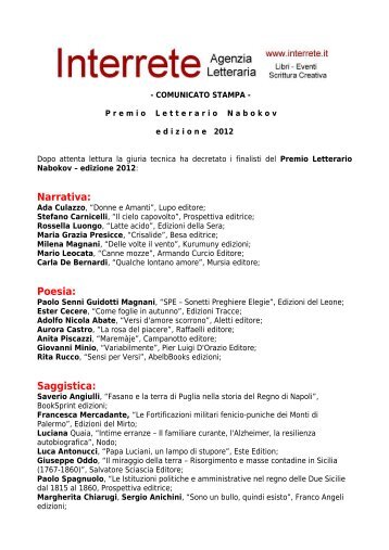 I finalisti del Premio Nabokov - edizione 2012 - Interrete