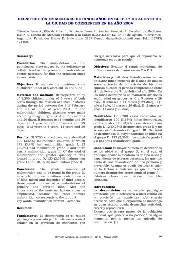 desnutriciÃ³n en menores de cinco aÃ±os en el bÂ° 17 de agosto de la ...