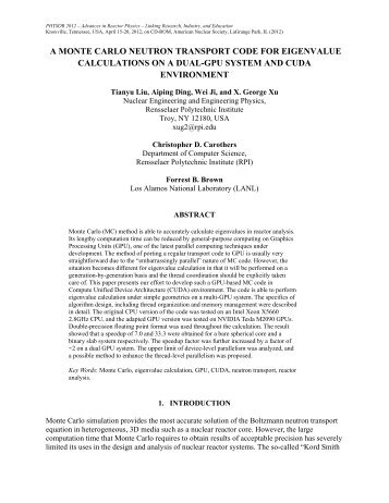 a monte carlo neutron transport code for eigenvalue calculations on ...