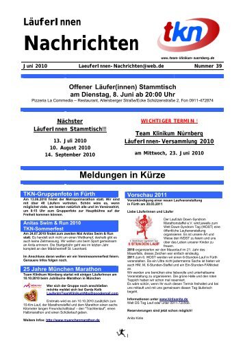 LÃ¤uferInnen Nachrichten Juni 2010 - Team Klinikum NÃ¼rnberg