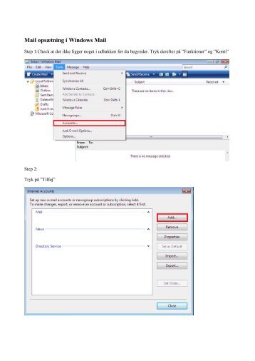 Mail opsÃ¦tning i Windows Mail - DLG Tele