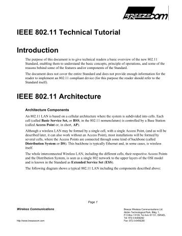 IEEE 802.11 Technical Tutorial Introduction IEEE 802.11 Architecture