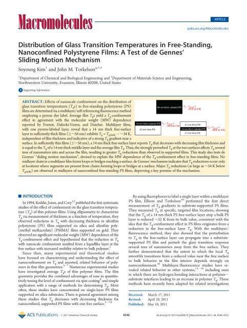 Distribution of Glass Transition Temperatures in Free-Standing ...