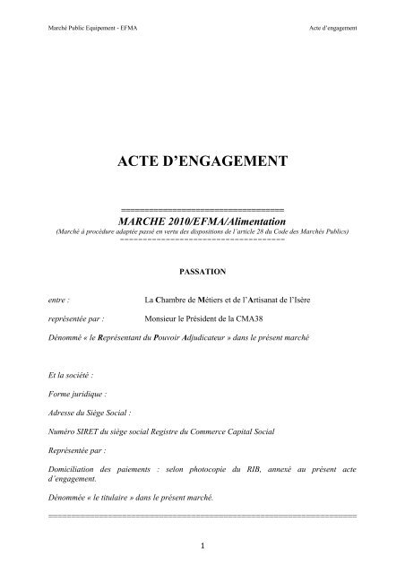 ACTE D'ENGAGEMENT - Chambre des MÃ©tiers et de l'Artisanat
