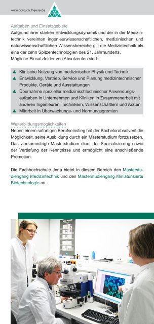 Flyer Fachbereich Medizintechnik und Biotechnologie