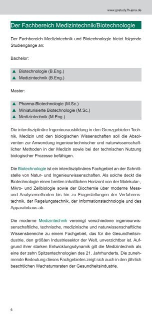 Flyer Fachbereich Medizintechnik und Biotechnologie