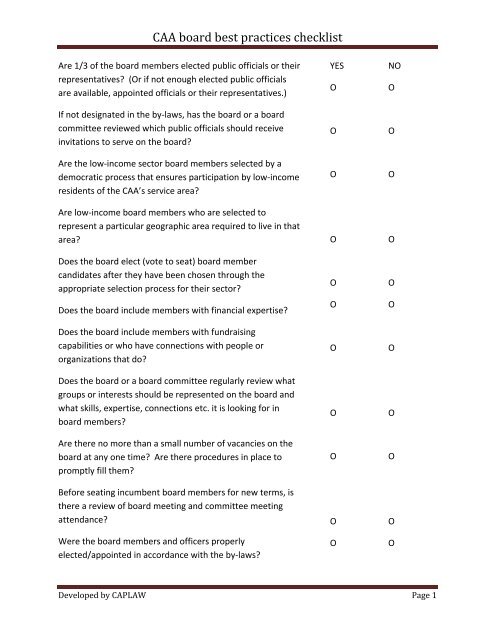 CAA board best practices checklist