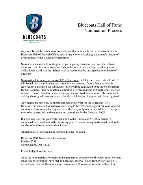 Download a nomination form - Bluecoats