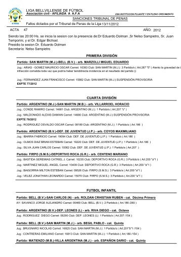 Acta NÂº47 13/11/2012 - Liga Bellvillense de FÃºtbol