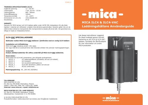 MICA ILC4 & ILC4-VAC Laddningshållare Användarguide