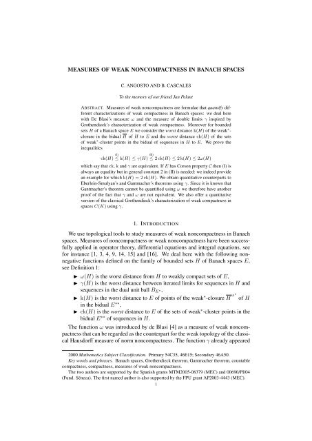 MEASURES OF WEAK NONCOMPACTNESS IN BANACH SPACES ...