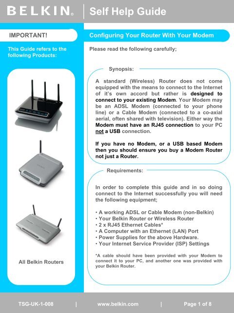 Configuring Your Router With Your ADSL Or Cable Modem - Belkin