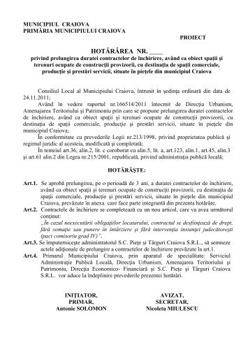 Proiect de hotarâre privind prelungirea duratei ... - Primaria Craiova