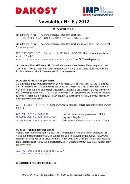 Newsletter Nr. 5 / 2012 - DAKOSY Datenkommunikationssystem AG