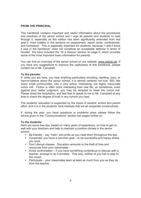 SENIOR SCHOOL STUDENT - PARENT HANDBOOK