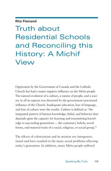 Truth about Residential Schools and Reconciling this History: A ...