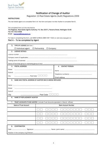 Change of Auditor Form - Real Estate Agents Authority