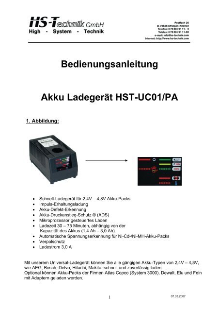 Bedienungsanleitung Akku Ladegerät HST-UC01/PA - HS-Technik